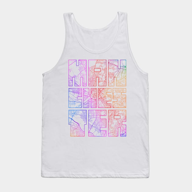 Manchester, England, UK City Map Typography - Colorful Tank Top by deMAP Studio